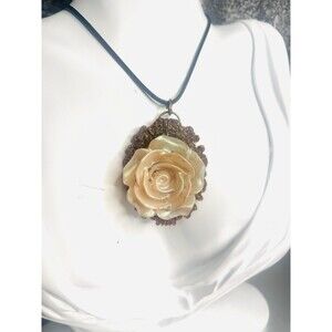 Victorian Inspired Iridescent Rose W/ Frame Floral Leather Choker 16"-Adjustable
